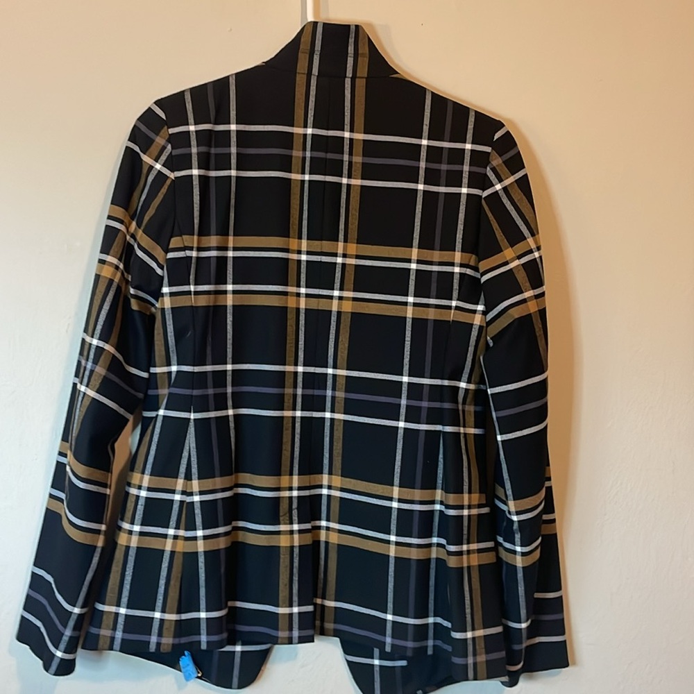 Loft stretch blazer. Black, gold and white plaid. Size 0. - Picture 5 of 5